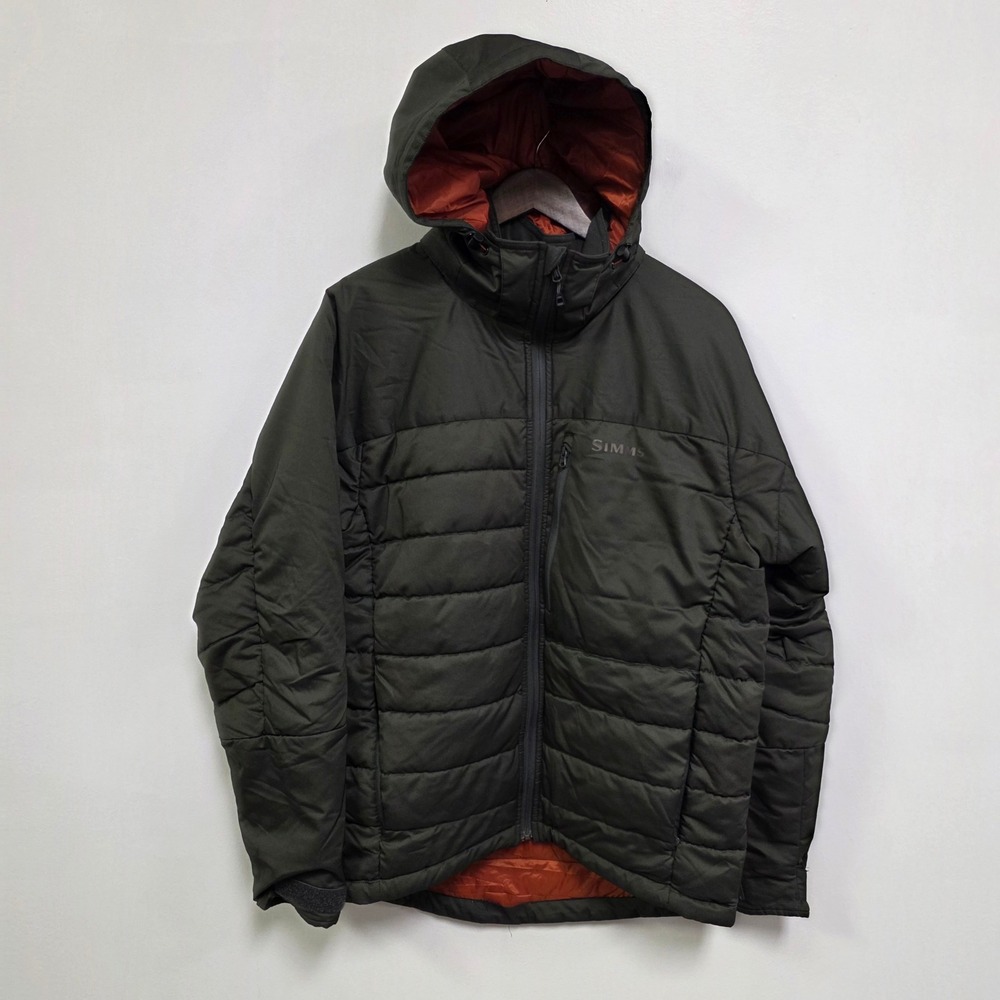 Simms Fishing Mens Primaloft Insulated Hooded Puffer Jacket Size M Green Puffer